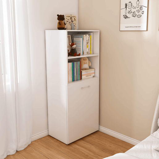 Secretária extensível e dobrável - Armário de arrumação, prateleiras ajustáveis, tampo extensível e sistema anti-capotamento - Branco Secretária extensível e dobrável - Armário de arrumação, prateleiras ajustáveis, tampo extensível e sistema anti-capotamento - Branco