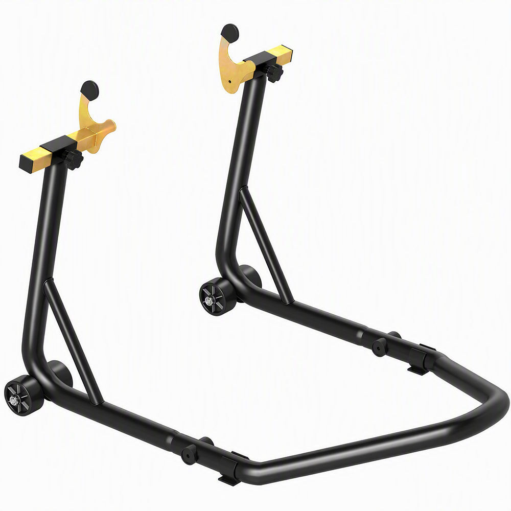 Homcom caballete de moto soporte trasera universal carga 544 kg caballete elevador universal de acero robusta con horquillas en u y l ajustables ruedas y almohadillas antideslizantes para reparación