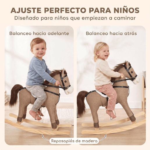 AIYAPLAY Cavalinho de Baloiço para Bebé, com Sons, Pegas de Segurança e Base de Madeira Larga, 12-36 Meses, Castanho-Escuro