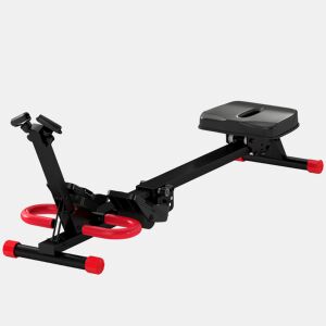 SPORTNOW Máquina de Remo Dobrável 2 em 1 para Casa, Resistência Ajustável, Monitor LCD, Assento Acolchoado, Pedais Antiderrapantes, 120 kg, Vermelho e Preto