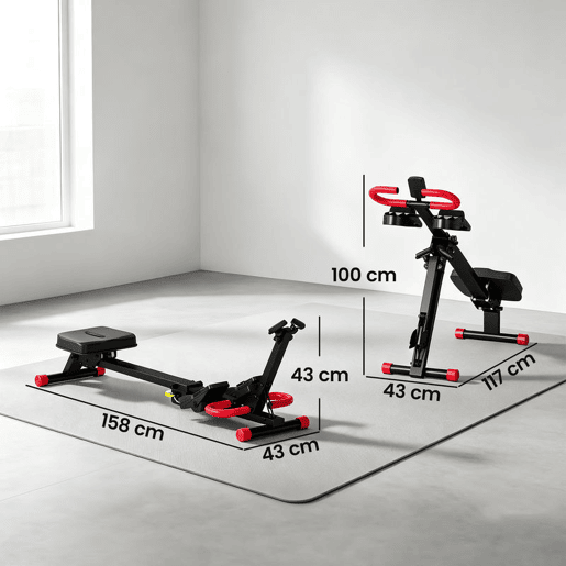 SPORTNOW Máquina de Remo Dobrável 2 em 1 para Casa, Resistência Ajustável, Monitor LCD, Assento Acolchoado, Pedais Antiderrapantes, 120 kg, Vermelho e Preto SPORTNOW Máquina de Remo Dobrável 2 em 1 para Casa, Resistência Ajustável, Monitor LCD, Assento Acolchoado, Pedais Antiderrapantes, 120 kg, Vermelho e Preto