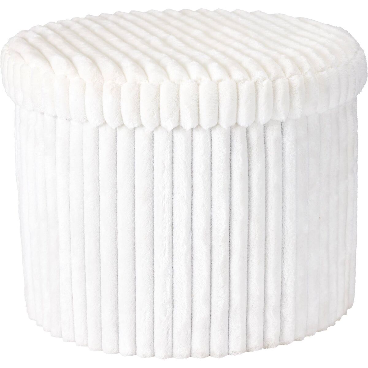 Well home puf baúl redondo con almacenaje plegable en color blanco, asiento acolchado de terciopelo ø52x38,5 cm