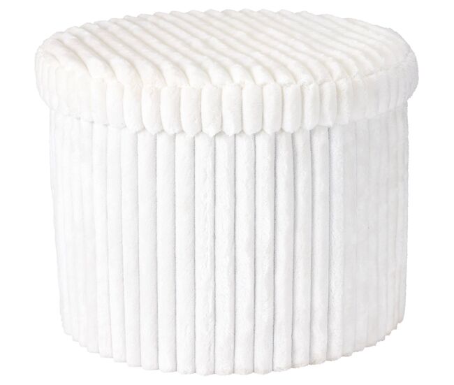 Well home puf baúl redondo con almacenaje plegable en color blanco, asiento acolchado de terciopelo ø52x38,5 cm