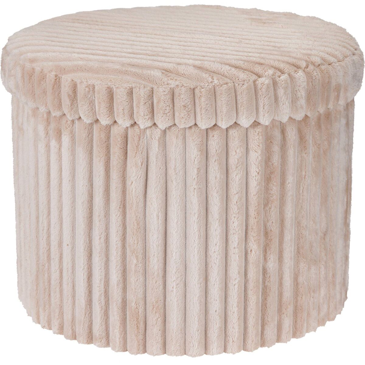 Well home puf baúl redondo con almacenaje plegable en color beige, asiento acolchado de terciopelo ø52x38,5 cm