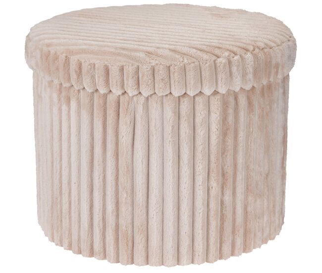 Well home puf baúl redondo con almacenaje plegable en color beige, asiento acolchado de terciopelo ø52x38,5 cm