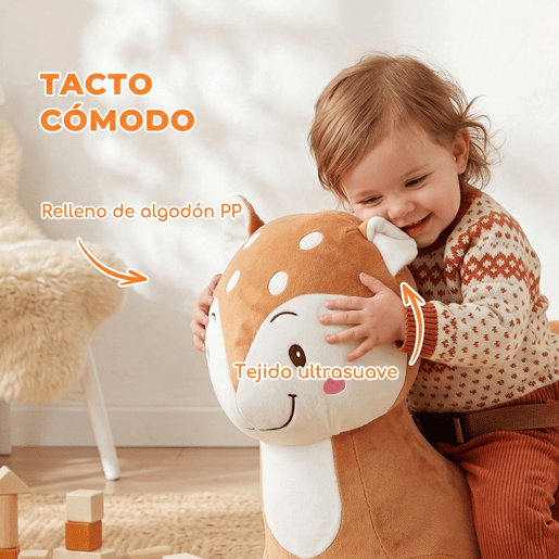 AIYAPLAY Cavalo de Baloiço para Bebés em Forma de Veado com Sons, Cinto de Segurança e Base Larga, 12-36 Meses, Castanho-Escuro