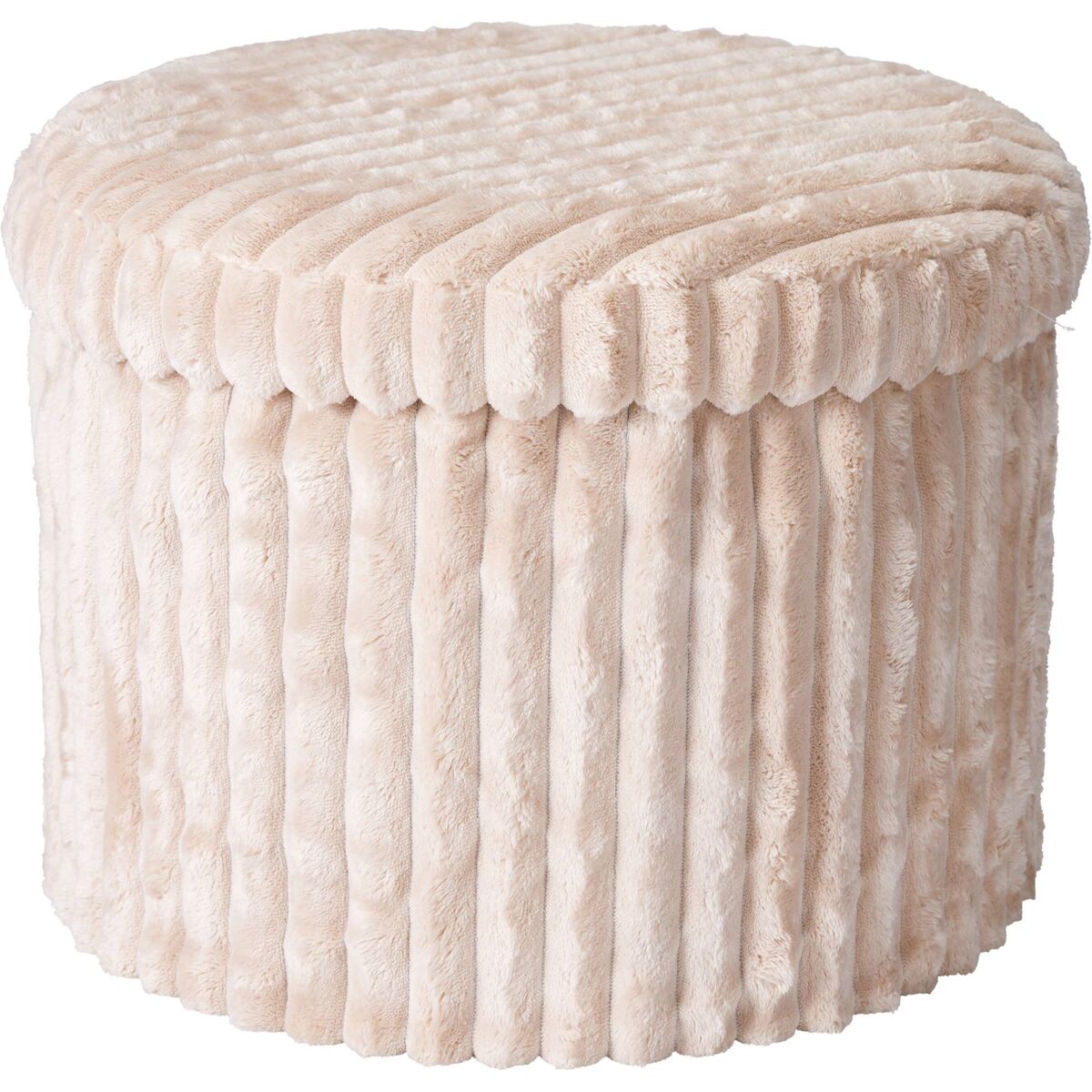 Well home puf baúl redondo con almacenaje plegable en color beige, asiento acolchado de terciopelo ø43x32,5 cm
