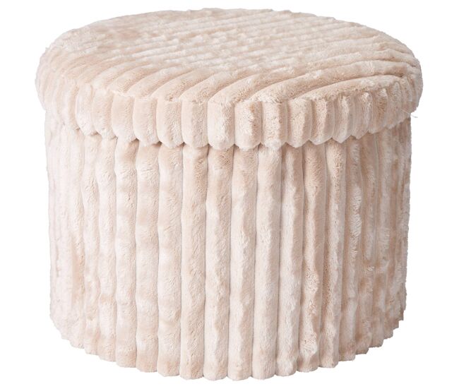 Well home puf baúl redondo con almacenaje plegable en color beige, asiento acolchado de terciopelo ø43x32,5 cm