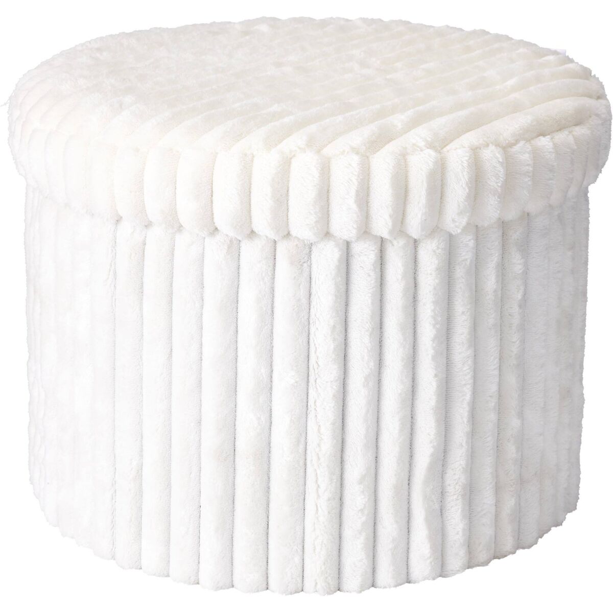 Well home puf baúl redondo con almacenaje plegable en color blanco, asiento acolchado de terciopelo ø43x32,5 cm