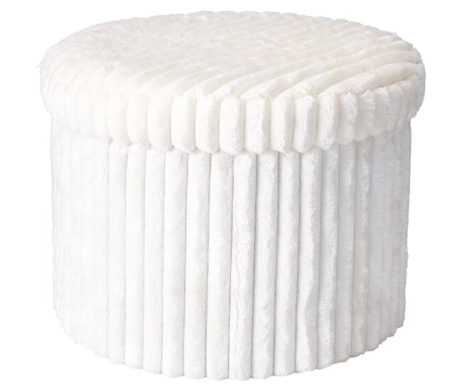Well home puf baúl redondo con almacenaje plegable en color blanco, asiento acolchado de terciopelo ø43x32,5 cm
