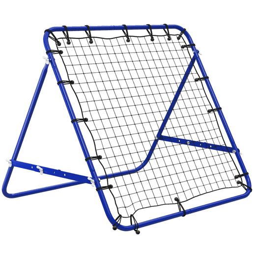 HOMCOM Rede de Ressalto para Futebol com Ângulo Ajustável e 20 Cordas Elásticas, Estrutura Metálica, 96x80x96 cm, Azul