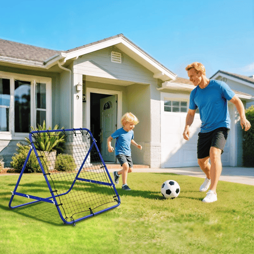 HOMCOM Rede de Ressalto para Futebol com Ângulo Ajustável e 20 Cordas Elásticas, Estrutura Metálica, 96x80x96 cm, Azul