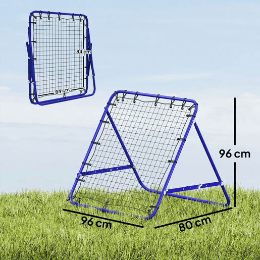 HOMCOM Rede de Ressalto para Futebol com Ângulo Ajustável e 20 Cordas Elásticas, Estrutura Metálica, 96x80x96 cm, Azul
