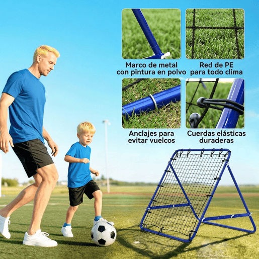 HOMCOM Rede de Ressalto para Futebol com Ângulo Ajustável e 20 Cordas Elásticas, Estrutura Metálica, 96x80x96 cm, Azul