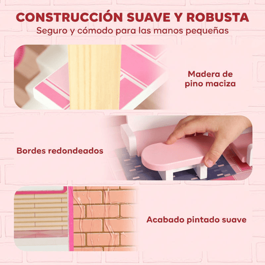 AIYAPLAY Casa de Bonecas de Madeira com 3 Andares, Varanda, Escadas e 10 Móveis, Rosa, para Crianças 3-6 Anos AIYAPLAY Casa de Bonecas de Madeira com 3 Andares, Varanda, Escadas e 10 Móveis, Rosa, para Crianças 3-6 Anos