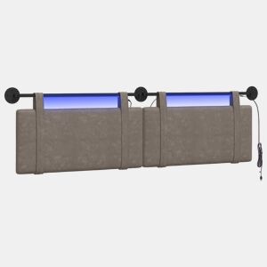 Cabeceira de cama suspensa Com luz LED Cinzento PU Antigo