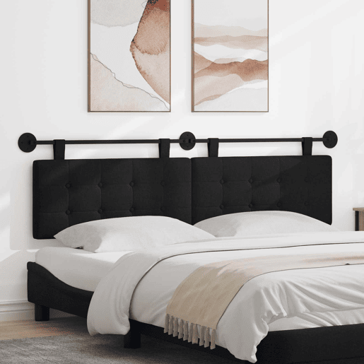 Cabeceira de cama suspensa Preto tecido Cabeceira de cama suspensa Preto tecido