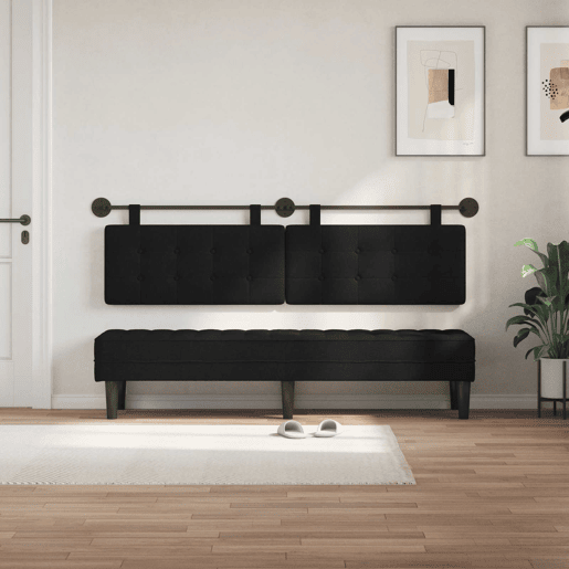 Cabeceira de cama suspensa Preto tecido Cabeceira de cama suspensa Preto tecido