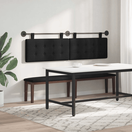 Cabeceira de cama suspensa Preto tecido Cabeceira de cama suspensa Preto tecido