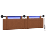 Cabeceira de cama suspensa Com luz LED Castanho PU Antigo