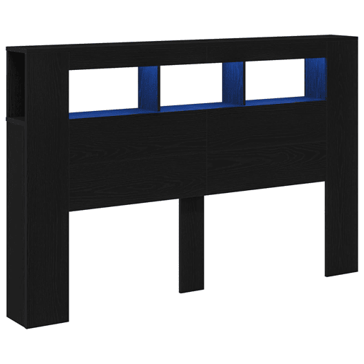 Cabeceira para cama de casal moderna LED Carvalho Preto 160 x 18,5 x 103,5 cm