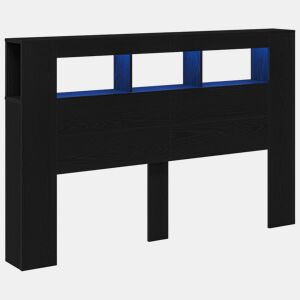 Cabeceira para cama de casal moderna LED Carvalho Preto 160 x 18,5 x 103,5 cm