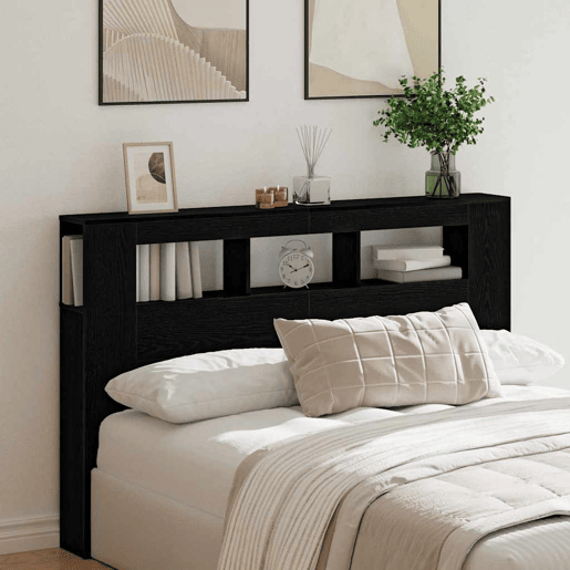 Cabeceira para cama de casal moderna LED Carvalho Preto 160 x 18,5 x 103,5 cm