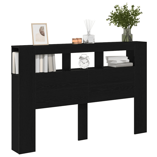 Cabeceira para cama de casal moderna LED Carvalho Preto 160 x 18,5 x 103,5 cm