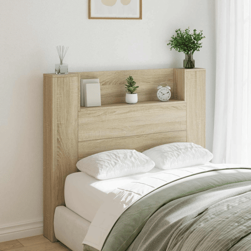 Cabeceira para cama de casal moderna com Armário e LED Sonoma 120 x 16,5 x 103,5 cm