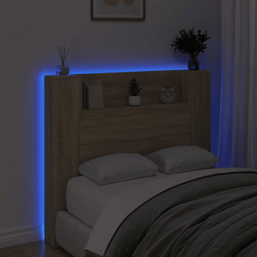 Cabeceira para cama de casal moderna com Armário e LED Sonoma 120 x 16,5 x 103,5 cm