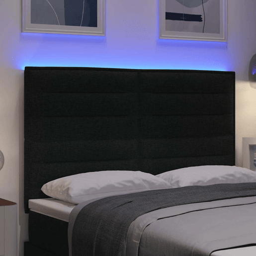 Cabeceira para cama de casal moderna LED com fitas LED com Cabeceira para cama de casal moderna Preto 144 cm tecido Cabeceira para cama de casal moderna LED com fitas LED com Cabeceira para cama de casal moderna Preto 144 cm tecido