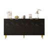 Aparador 160x80x40 cm - 4 portas, puxadores dourados escovados e pés de alto brilho - Preto