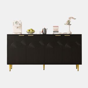 Aparador 160x80x40 cm - 4 portas, puxadores dourados escovados e pés de alto brilho - Preto
