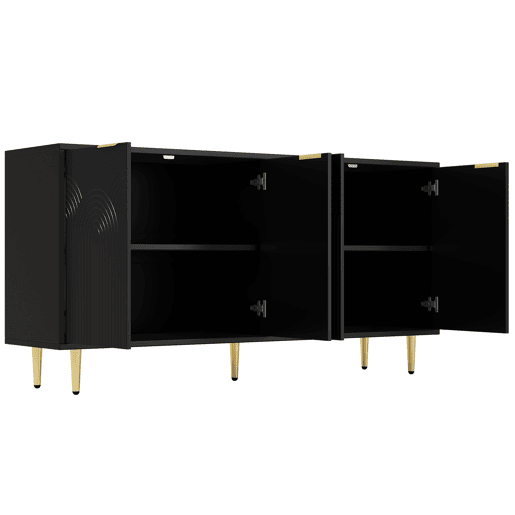 Aparador 160x80x40 cm - 4 portas, puxadores dourados escovados e pés de alto brilho - Preto Aparador 160x80x40 cm - 4 portas, puxadores dourados escovados e pés de alto brilho - Preto