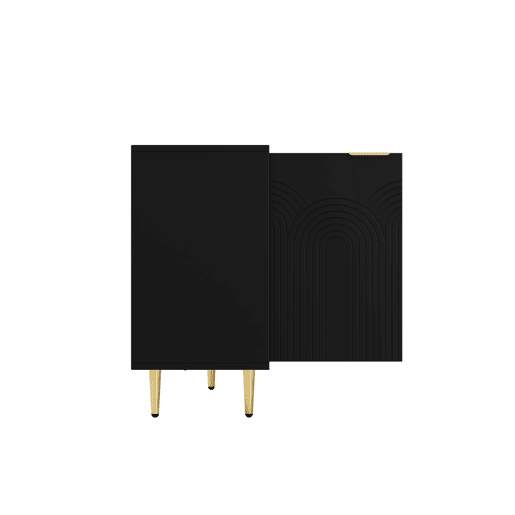 Aparador 160x80x40 cm - 4 portas, puxadores dourados escovados e pés de alto brilho - Preto Aparador 160x80x40 cm - 4 portas, puxadores dourados escovados e pés de alto brilho - Preto