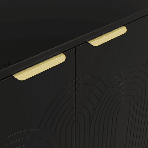 Aparador 160x80x40 cm - 4 portas, puxadores dourados escovados e pés de alto brilho - Preto Aparador 160x80x40 cm - 4 portas, puxadores dourados escovados e pés de alto brilho - Preto