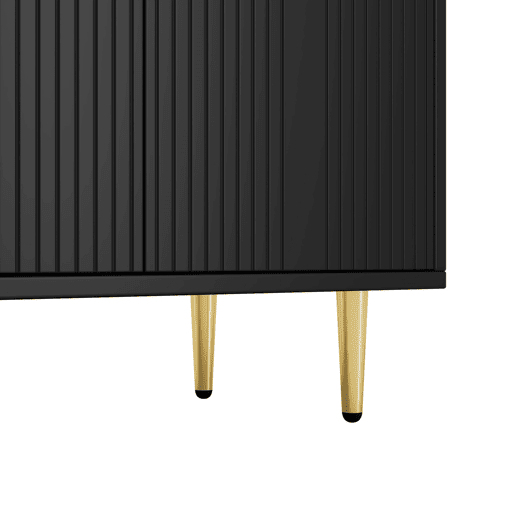 Aparador 160x80x40 cm - 4 portas, puxadores dourados escovados e pés de alto brilho - Preto Aparador 160x80x40 cm - 4 portas, puxadores dourados escovados e pés de alto brilho - Preto
