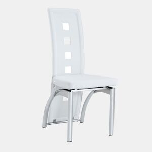 Cadeiras de sala de jantar 2 peças - Design europeu com padrão perfurado, PU branco + pernas metálicas prateadas - Branco+Prateado