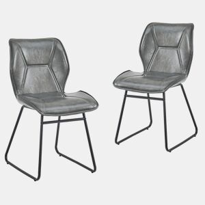 Cadeiras de jantar (2 unidades) - Cadeiras em couro sintético com estrutura metálica, cadeiras estofadas para sala de jantar, sala de estar e escritório - Cinza
