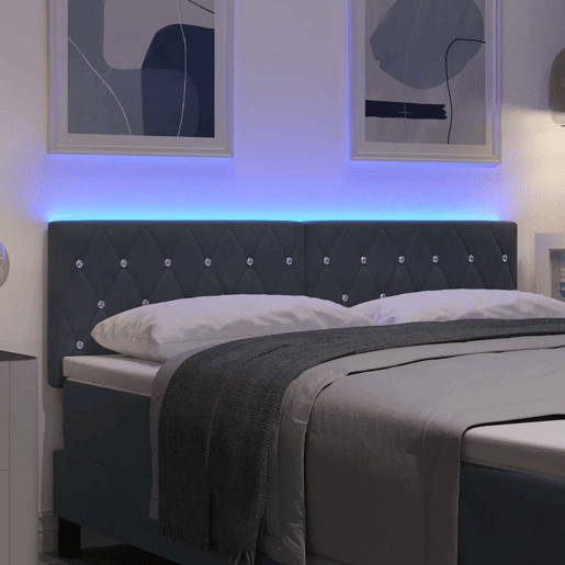 Cabeceira para cama de casal moderna LED com fitas LED Manual Cinza Escuro 160 cm Veludo Cabeceira para cama de casal moderna LED com fitas LED Manual Cinza Escuro 160 cm Veludo