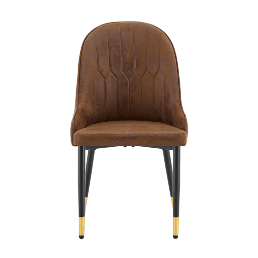 Conjunto de 2 cadeiras de jantar - sem dimensões especificadas - estofadas em tecido técnico castanho, encosto com padrão em forma de raio, estofamento espesso de alta elasticidade, estrutura metálica resistente - castanho e preto