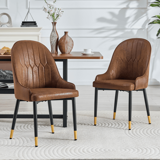 Conjunto de 2 cadeiras de jantar - sem dimensões especificadas - estofadas em tecido técnico castanho, encosto com padrão em forma de raio, estofamento espesso de alta elasticidade, estrutura metálica resistente - castanho e preto