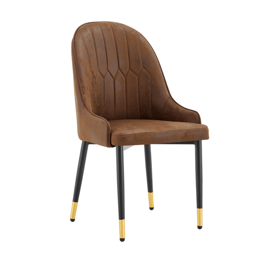 Conjunto de 2 cadeiras de jantar - sem dimensões especificadas - estofadas em tecido técnico castanho, encosto com padrão em forma de raio, estofamento espesso de alta elasticidade, estrutura metálica resistente - castanho e preto