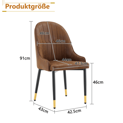 Conjunto de 2 cadeiras de jantar - sem dimensões especificadas - estofadas em tecido técnico castanho, encosto com padrão em forma de raio, estofamento espesso de alta elasticidade, estrutura metálica resistente - castanho e preto