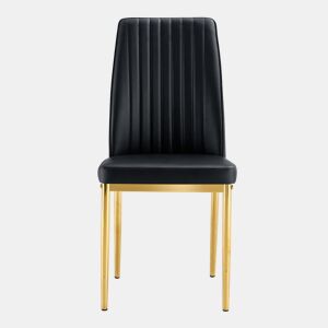 Cadeira de sala de jantar 4 unidades - PU preto, pernas metálicas douradas - design elegante Preto+Dourado
