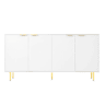 Aparador 160x80x40 cm - 4 portas, puxadores dourados escovados, pés de alto brilho - Branco