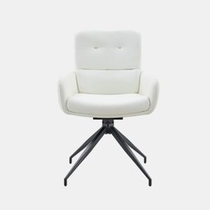 Cadeira giratória 2 unidades - design luxuoso e leve, PU branco, pernas metálicas pretas, 360° - brancopreto