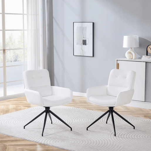 Cadeira giratória 2 unidades - design luxuoso e leve, PU branco, pernas metálicas pretas, 360° - brancopreto Cadeira giratória 2 unidades - design luxuoso e leve, PU branco, pernas metálicas pretas, 360° - brancopreto