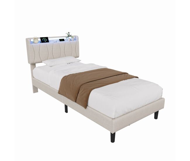 Cama lino, LED RGB y USB-C 99x206