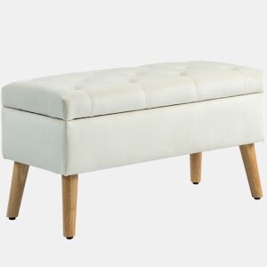 HOMCOM Banco de Arrumação em Veludo com Tampa, Pufe com Pés de Madeira para Sala, Quarto ou Entrada, 80x35x42 cm, Creme